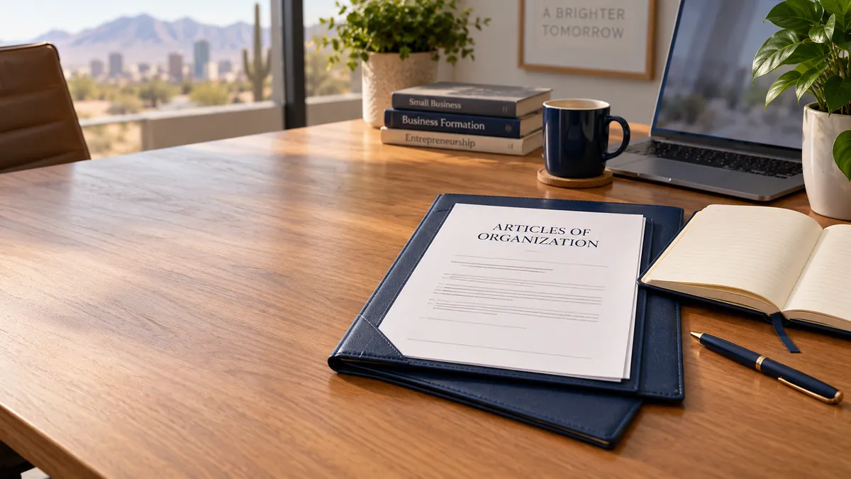Articles of Organization in a folder on a desk