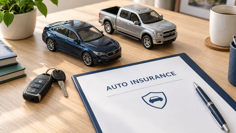 An auto insurance policy on a desk with car keys
