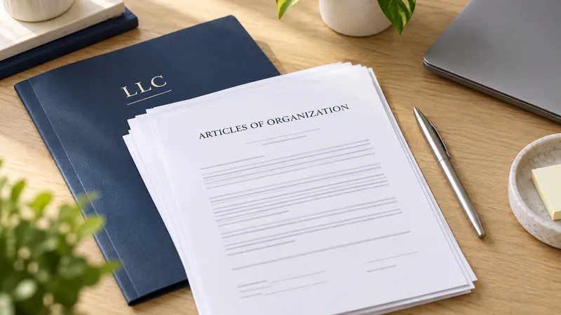 Articles of Organization for a new LLC on a desk